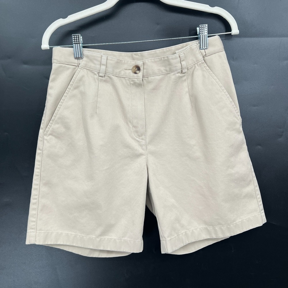 LL Bean Classic Fit Chino Shorts pleated high rise comfort waist khaki 4